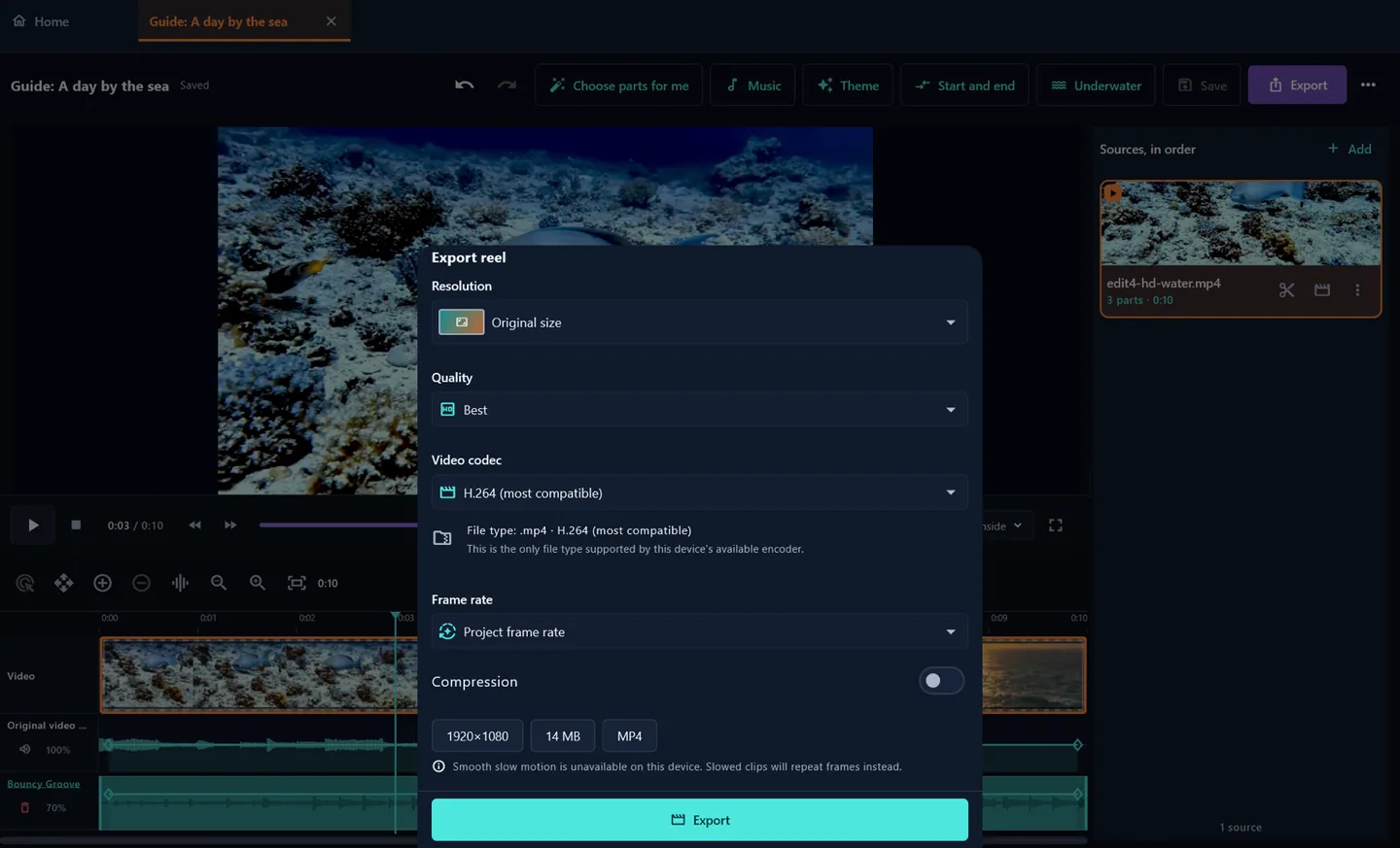 Watch, save and export · Desktop