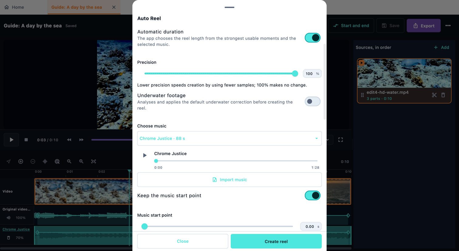 Let Auto Reel choose a first draft · Desktop