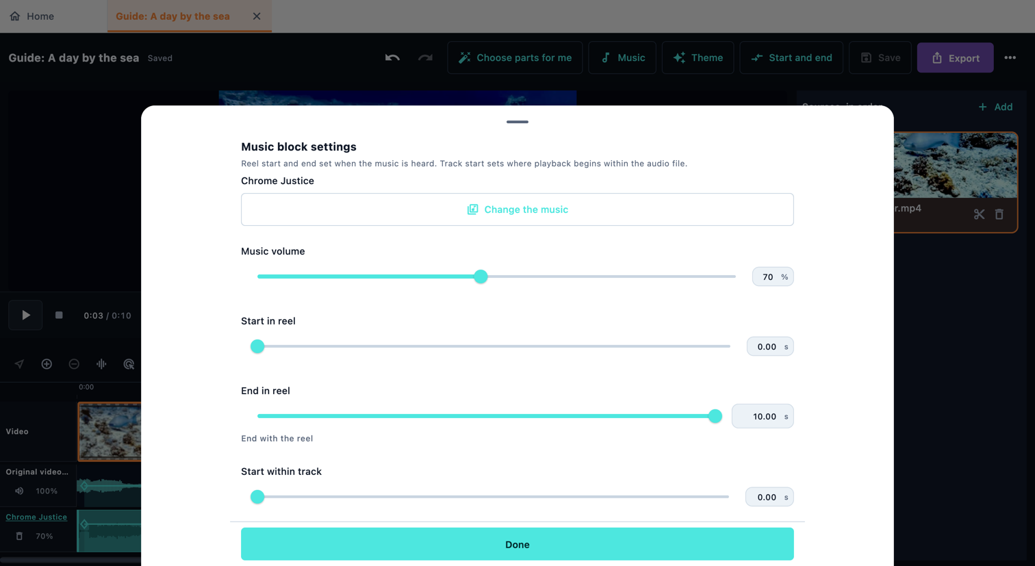 Music block settings · Desktop