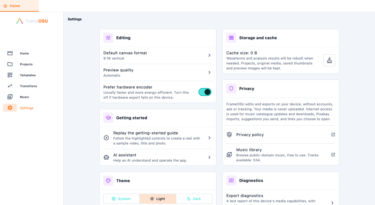 Settings · Desktop