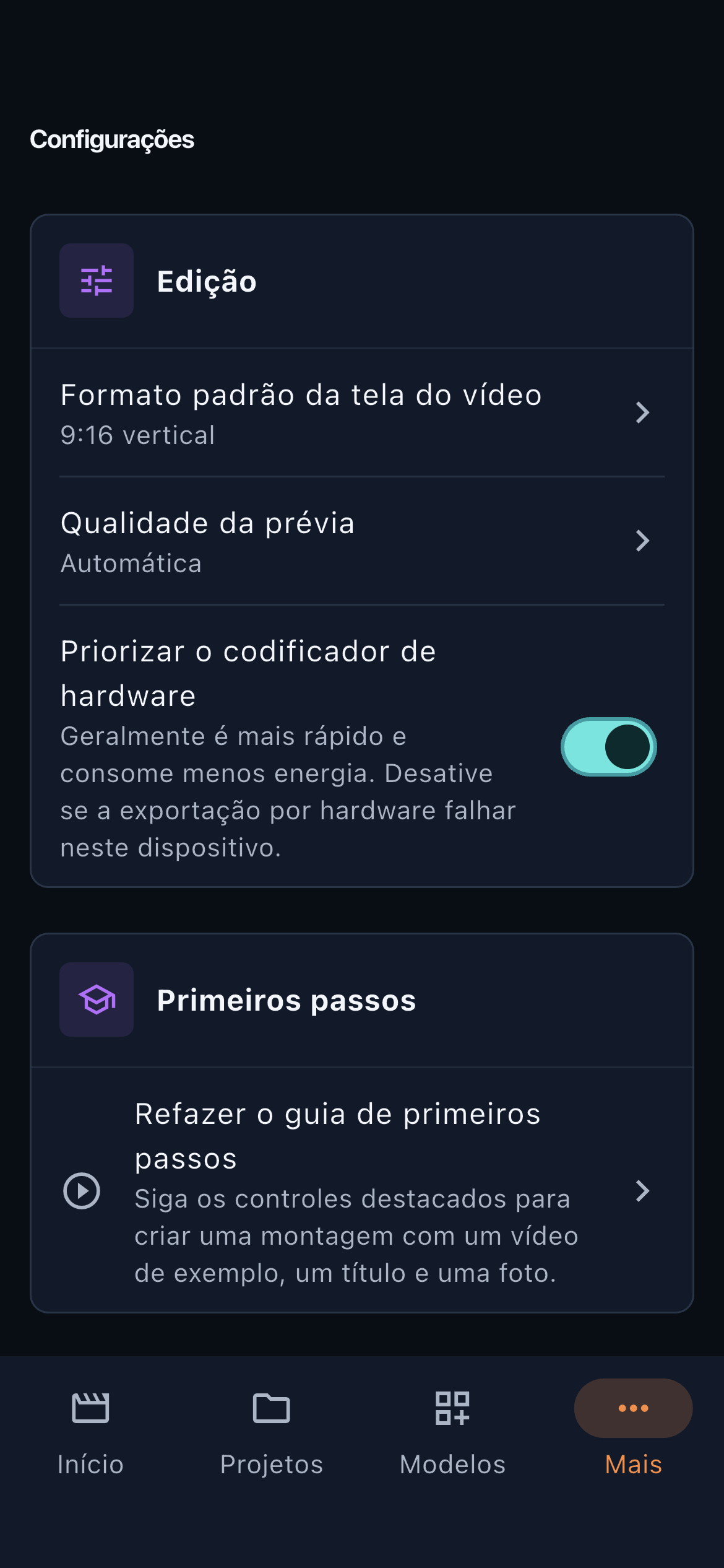 Configurações · Celular